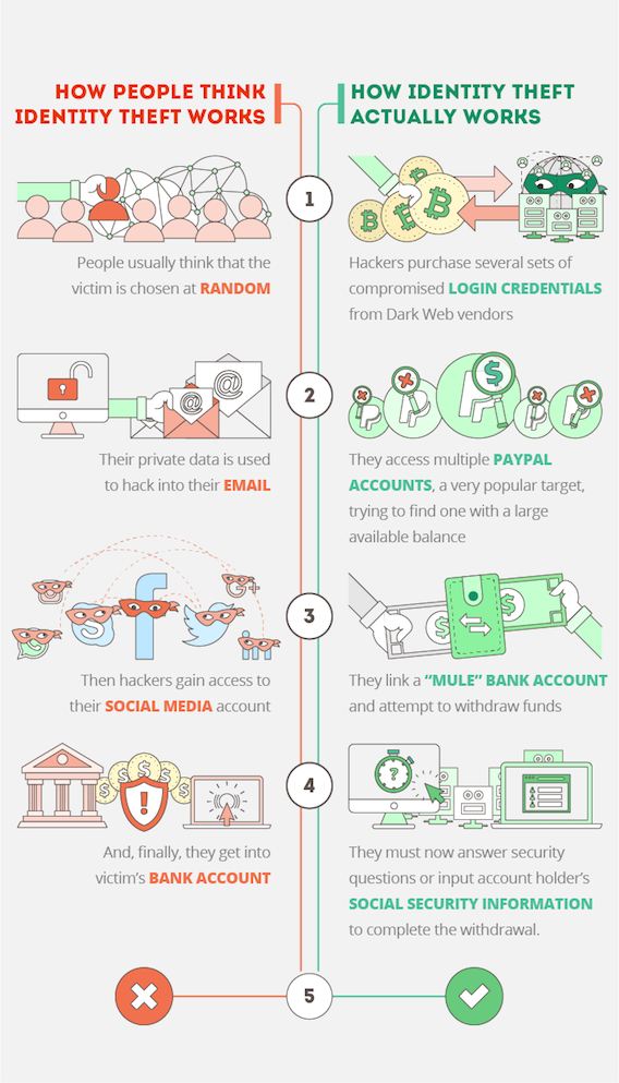How identity theft works infographics
