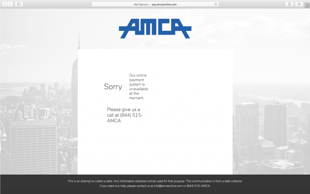 AMCA payment portal screenshot