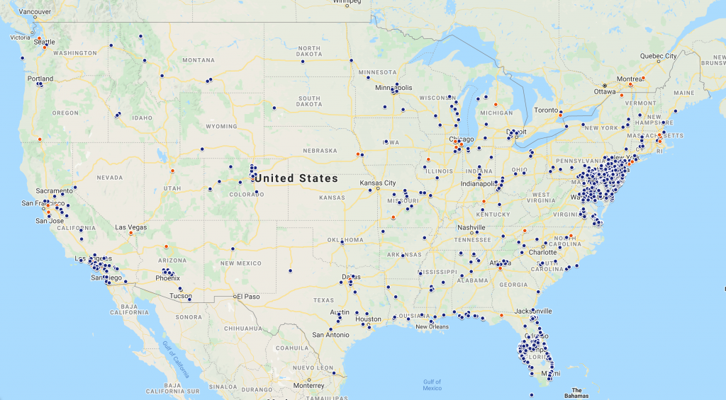Affected CPP locations across the continental US