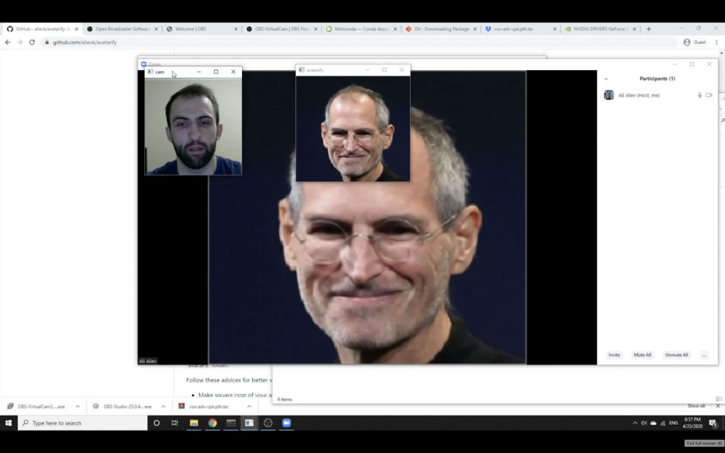 Avatarify software to create deepfakes screenshot