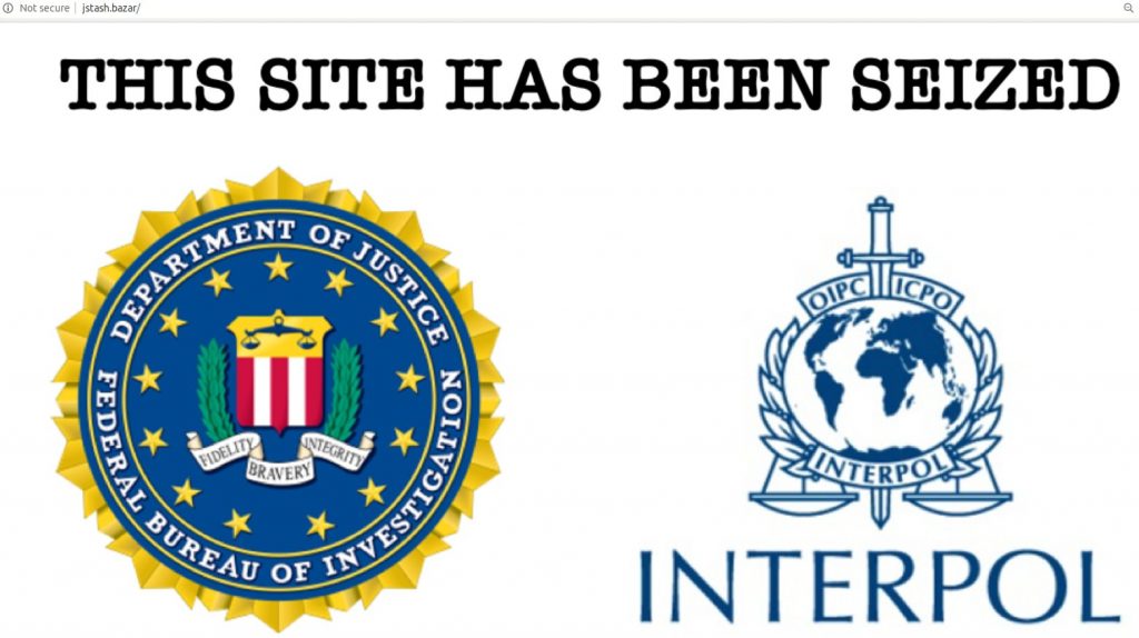FBI and Interpol seizure notice appeared on a Joker’s Stash blockchain domain screenshot
