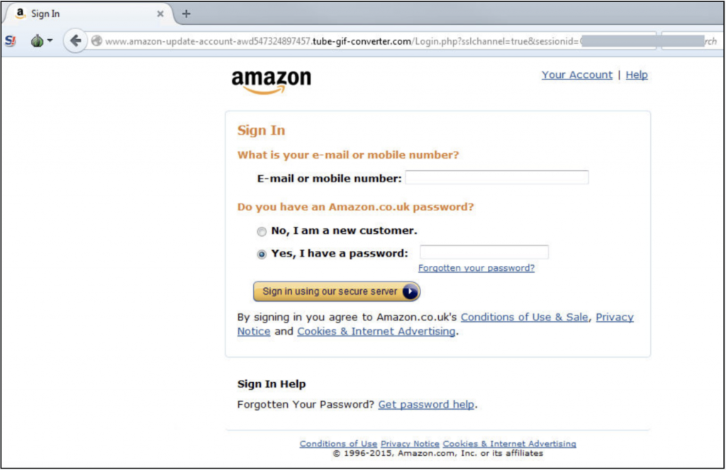 Amazon phishing page screenshot
