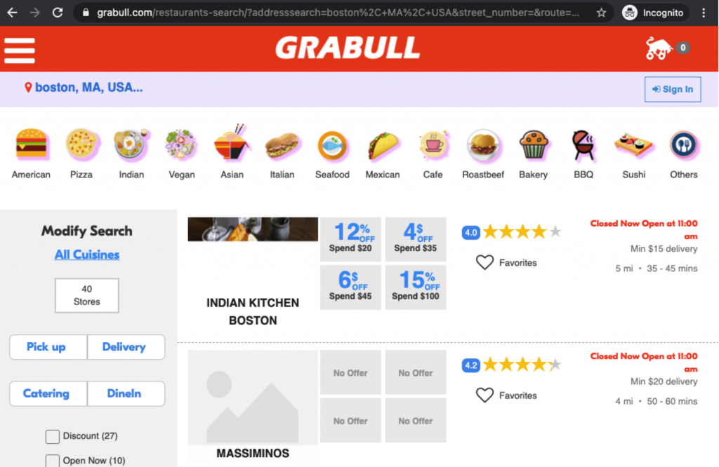 Grabull ordering platform screenshot
